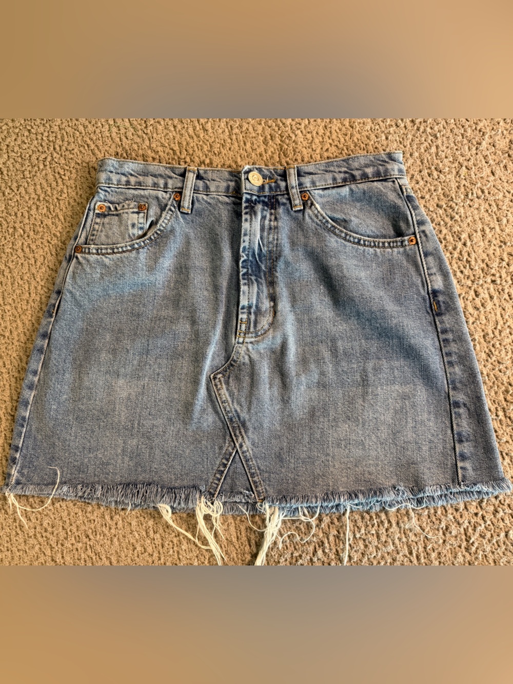 BDG Light Blue Denim Mini Skirt with Raw Hem